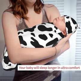 Cow Print Baby Stuff Swaddle Blankets Beanie Hat Sets, Soft and Stretchy Newborn Blanket Swaddle Sack for Baby Shower Infant Boy and Girl