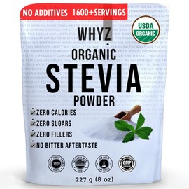 WHYZ Organic Stevia Powder, 1621 Servings, Premium Zero Calorie Sweetener - Powdered Pure Stevia Extract, Natural Sweetener Powder for Baking - No Aftertaste, Non-GMO, Keto Friendly- 8 oz