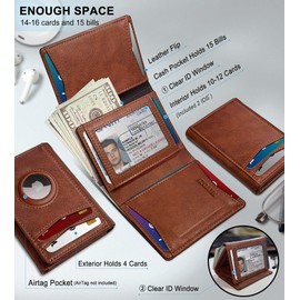miyozi Airtag Wallet for Men,with Cash Pocket 2 ID Window 14-16 Cards Magnetic Closure Slim Trifold Leather Wallet 4.0"x3.1", RFID Blocking Front Pocket Wallet with Gift Box