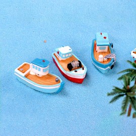 2Pcs Miniature Dollhouse Boat Mini Fishing Boat Model Mediterranean Decor Resin Desktop Boat Ornament Ocean Beach Micro Landscape Decoration Dollhouse Accessories