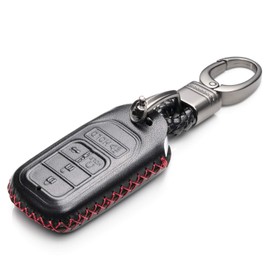 Vitodeco Genuine Leather Smart Key Keyless Remote Entry Fob Case Cover Compatible for Honda Civic, Fit, Accord, Pilot, CR-V (5 Buttons, Black/Red)