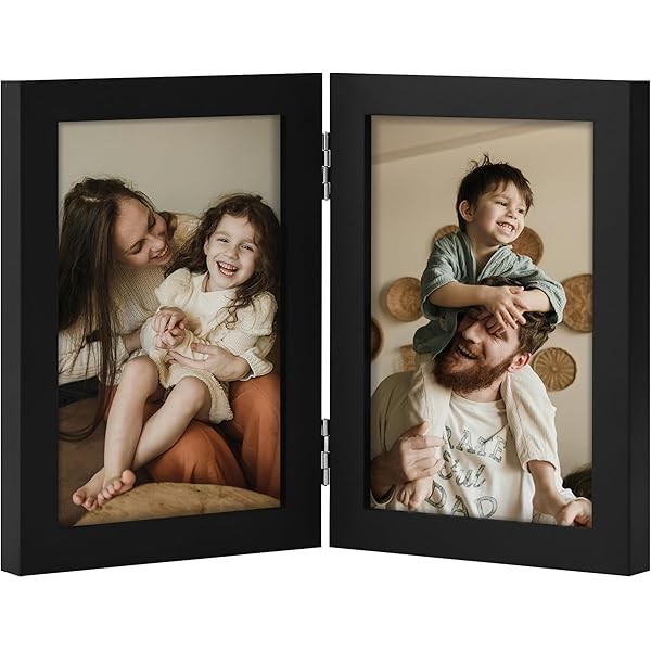 decorUhome Double 4x6 Picture Frame Vertical, Engineered Wood Bifold Photo