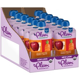 Plum Organics Stage 2 Organic Baby Food - Apple and Carrot - 4 oz Pouch (Pack of 12) - Organic Fruit and Vegetable Baby Food Pouch