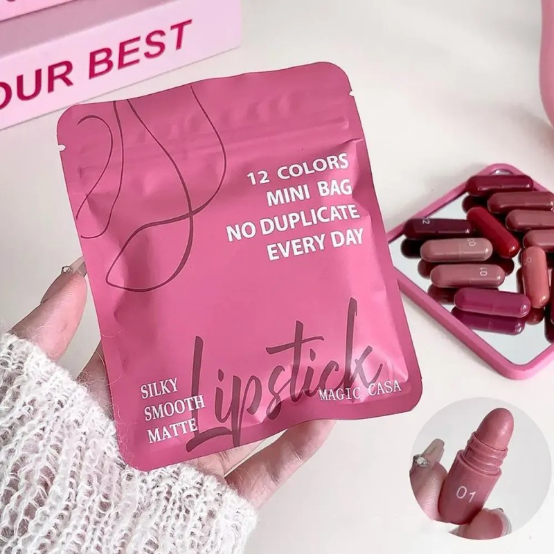 12pcs 12-colors Sweetheart Cocoa Capsule Lipstick Set Mini