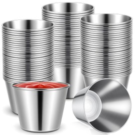 110 Pcs 1.5 oz Metal Ramekins Dipping Sauce Cups Stainless Steel-Sauce Cups Stainless Steel Reusable Sauce Dipping Bowls Bulk metal ramekins for Home, Restaurant Serving Party Dinner Cooking