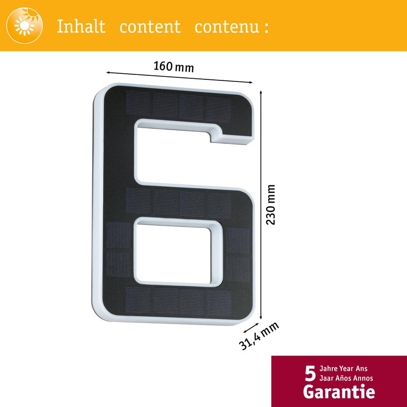 Paulmann Outdoor Solar House Number 6 3000 K IP44 Akk