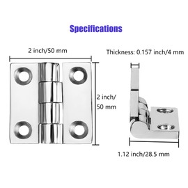 ODYSUNRAL Stainless Steel Boat Hinges, Marine Grade Hinges, 2 inch x 2 inches (50mm X 50 mm), No Noise, Heavy Duty 316 Stainless Steel with Screws (4 PCS)