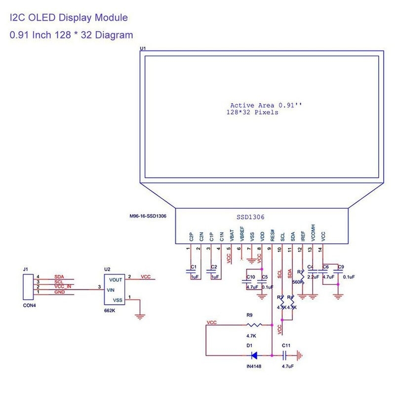 0.91inch I2C OLED Display Module I2C SSD1306 OLED Display Module