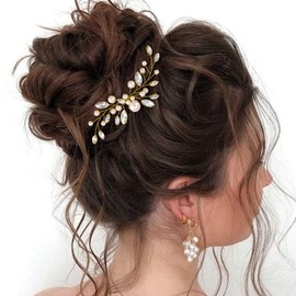 GENBREE Pearl Bride Wedding Hair Pin Gold Crystal Hair Piece Bridal Hair Accessories for Women and Girls