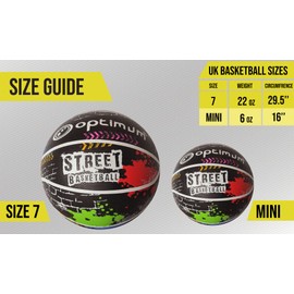 Optimum Unisex Street Basketball - Quality Korean Rubber Balanced Weight - Great Flight and Accuracy - Suitable for Kids, Great for Hours of Basketball Game - Multicolor, Size 7
