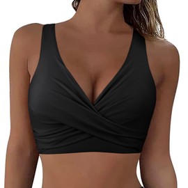 coastal rose Women Black Bathing Suit Top Tie Back Supportive Swimsuits Underwire Bikini Top Only Full Coverage Push Up Swim Top US12