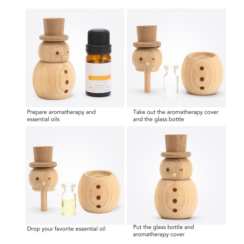 Wood Aromatherapy Diffuser Snowman Shape Portable Waterless Fireless Essential Oil