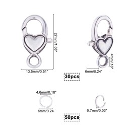 PH PandaHall 30pcs Heart Lobster Claw Clasps with 50pcs Jump Rings Antique Silver Necklace Clasps Bracelet Clasps Fastener Hook Clasps Jewelry Clasps for Necklace Bracelets Jewelry Making