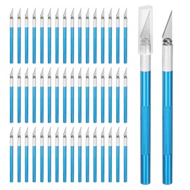 HARFINGTON 50 Pcs Exacto Knife Craft Knife 5.5" Length Replaceable SK2 Blade Precision Cutting Art Knife with Protective Cover for Art Modeling Pumpkin Carving, Blue