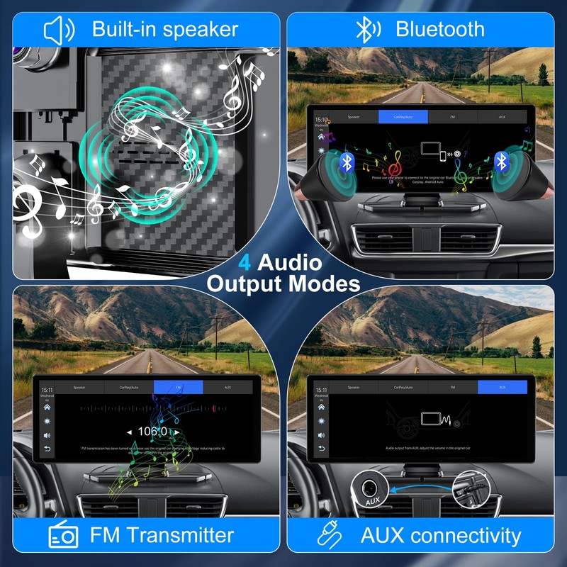 10.26'' Wireless CarPlay Screen for car with Rotatable 4K Dash