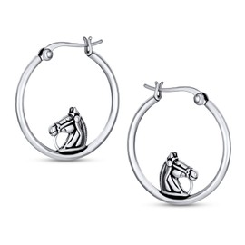 Large Big Cowgirl Equine Gift Equestrian Horse Hoop Earrings Western Jewelry For Women Teen Oxidized .925 Sterling Silver 1.25 Inch Diameter