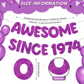 Fulmoon Pre Strung Awesome Since 1974 Banner Glitter Happy 50th Birthday Banner Funny Glitter Banner Happy 50th Birthday Decorations for Men Women Anniversary Party (Dark Purple)