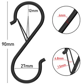 Strength Enemy 6 Pack Black Modern S Shaped Metal S Hooks 9cm 10kg Load Capacity Safety Buckle Powder Coated for Kitchen Bathroom Bedroom Garage Outdoor