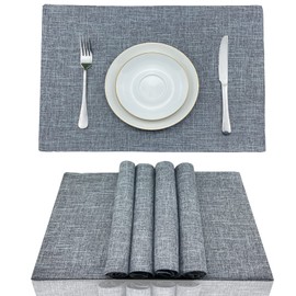 Weabetfu Cloth Placemats Set of 6 Heat Resistant Dining Table Placemmats Cotton Linen Machine Washable Kitchen Table Mats Wrinkle Free Thick Fabric Place Mats,Easy to Clean,13×19inch,Grey
