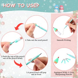 Zonon 24 Pieces Christmas Pencils Bulk, Multi Point Stackable Push Pencil with Toppers, Santa Claus Snowman Elk Pens for Kids Classroom Rewards, School Party Supplies,Christmas Stocking Stuffer