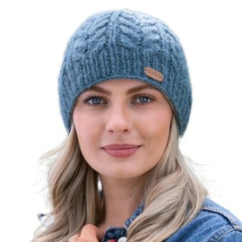 Traditional Irish Wool Beanie Cap, 100% Wool, Internal Lining, Made in Ireland (US, Alpha, One Size, Denim Blue)