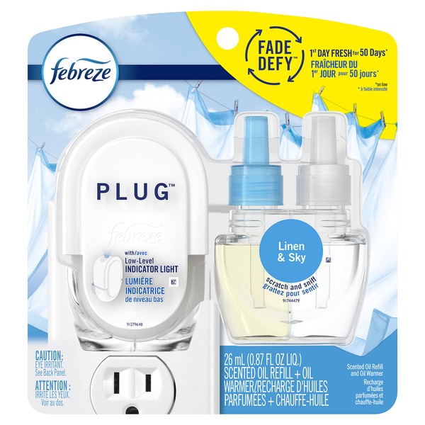 Febreze Odor-Eliminating Fade Defy PLUG Air Freshener, Linen & Sky,