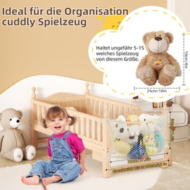 LAHAQIQI Toy Cuddly Toy Storage Net for Children's Room, Bed Side Stuffed Toy Organiser, Hanging Cotton Mesh Bag with Tethe for Children (Beige, 1 Piece)