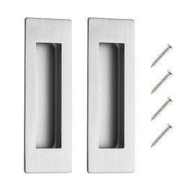 JOY DECOR 2 Pack Pocket Door Handles Sliding Closet Door Pulls, 4.72" Flush Barn Door Pulls Brushed Nickel Closet Finger Pulls, Rectangular Recessed Closet Door Handles