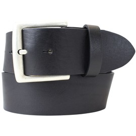 Denim Belt Made of Full Cowhide Leather, 5 cm, Leather Belt for Men and Women, 50 mm, Wide Leather Belt Made of Genuine Leather, Black, antique silver