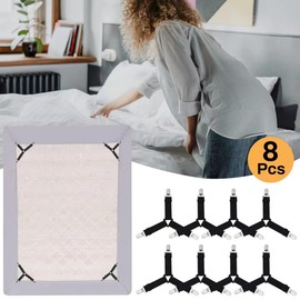 NIOIPXA 8 Pcs Bed Sheet Holder Straps with Metal Clips,Elastic Fitted Bed Sheet Holders for Bed Sheets,Sofa Cushion, Tablecloths (8, Black)