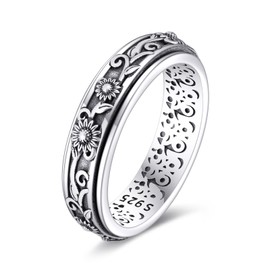URONE Sterling Silver Sunflower Spinner Ring - Women's Anxiety Ring & Fidget Jewelry - Size 7