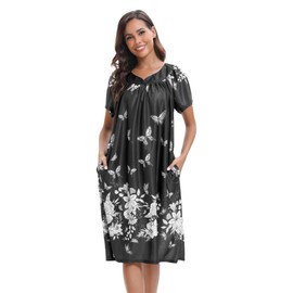 FEREMO 2 Pack House Dresses for Women with Pockets Moo Moos Nightgowns Short Sleeve Mumu Lounge Dress(Set3,XL)