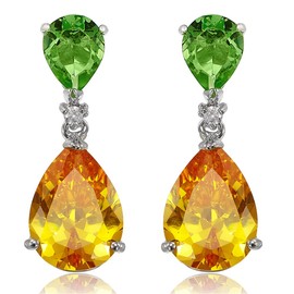 [RIZILIA CELEBOX] Teardrop Dangle Pierced Earrings with Pear Cut CZ [Multi-color Cubic Zirconia] in White Gold Plated, Celebrity inspired by Angelina Jolie