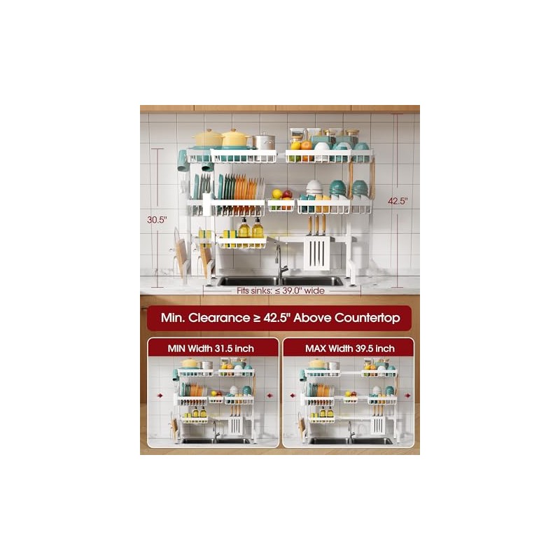 Sakugi Over The Sink Dish Drying Rack - Adjustable 3