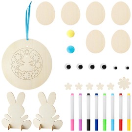 Lotsdonxia 8PCS Easter Children's Wreath Set DIY Handmade Wooden Crafts Suitable for Children to Sew and Decorate Enhance The Hands-on Ability