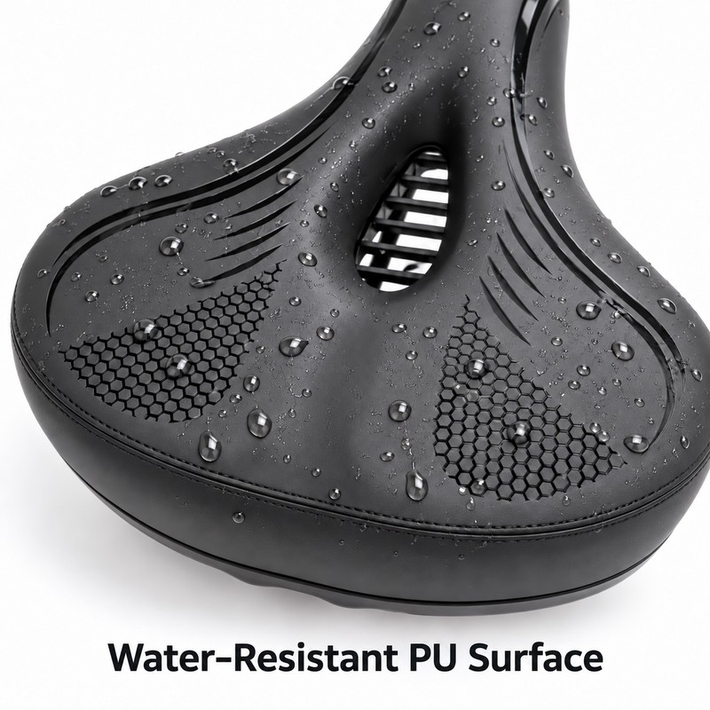 Oversized Wide Bike Seat with Shock Absorbing Balls, Waterproof PU
