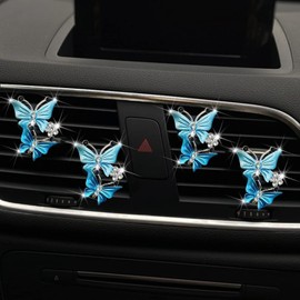 4Pcs Blue Car Air Fresheners, Dual Butterfly Diamond Rhinestone Vent Clips, Sparkly Car Decoration, Interior Decor Bling Accessories Air Conditioning Outlet Clip Decorative Interior Accessories