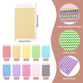 Craftdady 50Pcs Colorful Wave Pattern Kraft Paper Bags No Handles Paper Treat Bags Food Storage Bags Party Favor Candy Bags 15x8.3x0.02cm for Cookies, Snack, Wedding, Birthday Party Supplies