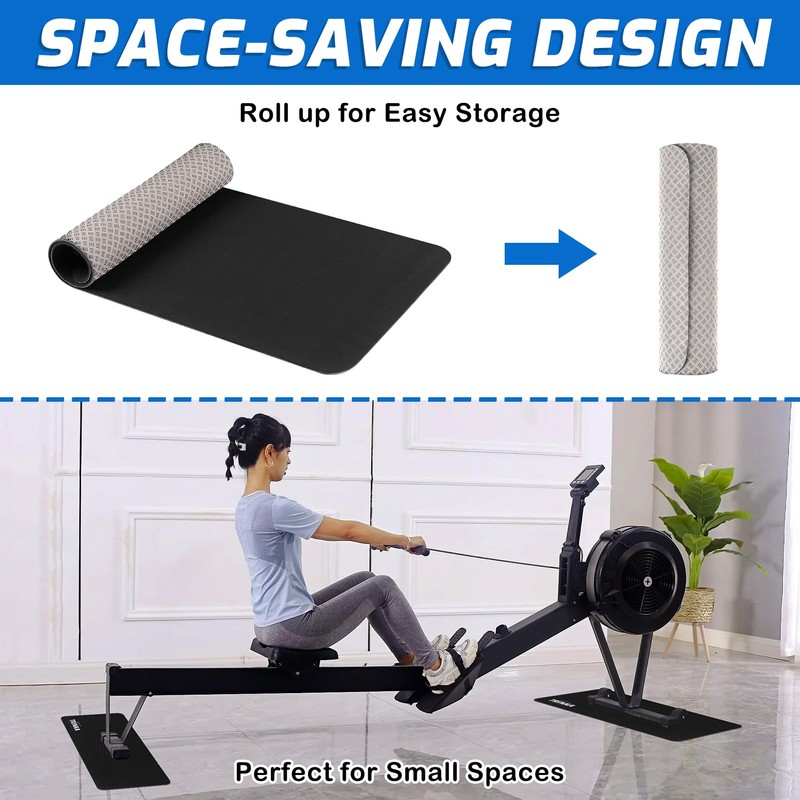 2PCS Non-Slip Rowing Machine Mats Protect Hardwood Floor Carpet