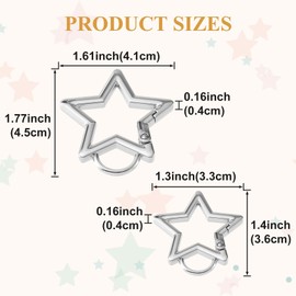Isslly 2 PCS Star Carabiner, Zinc Alloy Heavy Duty Star Shaped Keychain Clip with 2 Sizes, Carabiner Clip for Camping, Hiking, Fishing - Silver
