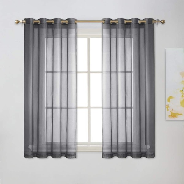 NICETOWN 45 Inch Sheer Curtains - Grommet Top Window Treatment Voile Panels for Bedroom & Kitchen & Loft (54" Wide, Dark Grey, Set of 2)