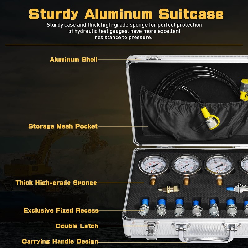 YFIXTOOL Hydraulic Pressure Gauge Test Set for Excavator, Pressure Tester