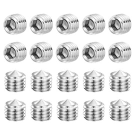 sourcing map 20Pcs Set Screws M8x8mm 304 Stainless Steel Cone Point Hex Socket Grub Screws for Machinery, Home Repairs, and Fixtures Silver