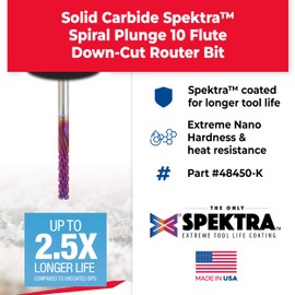 Amana Tool Spektra Coated Solid Carbide CNC Carbon Graphite Carbon Fiber Panel Cutting Router Bit Down-Cut, 48450-K, 3mm D x 13mm x 3mm Shank x 50mm L