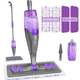 Spray Mops for Floor Cleaning - Wet Dry Mops with 2 Washable + 2 Disposable Pads for Swiffer Powermop - Refillable Bottle for Hardwood Tile Home Kitchen - Absorbs Pet Hair Dust Stains