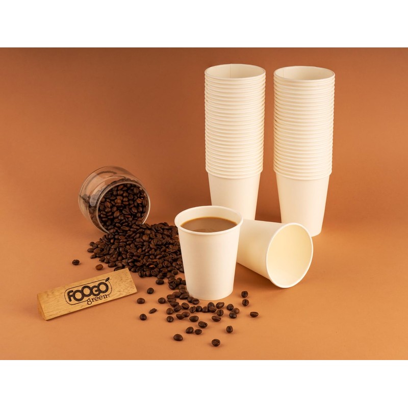 FOOGO Green 100x 8oz Disposable Paper Coffee Cups, FSC® Certified,