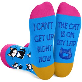 Funny Socks Cat Themed Gifts for Women, I CAN'T GET UP RIGHT NOW THE CAT IS ON MY LAP Socks , Birthday Gifts for Cat Lovers Women Mummy Girlfriend Christmas Mothers Day Gifts for Mum Animal Socks
