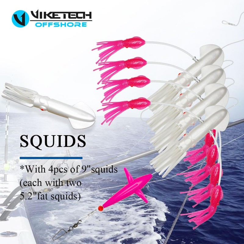 VIKETECH 21" Offshore Squid Daisy Chain Trolling Teaser Rig for