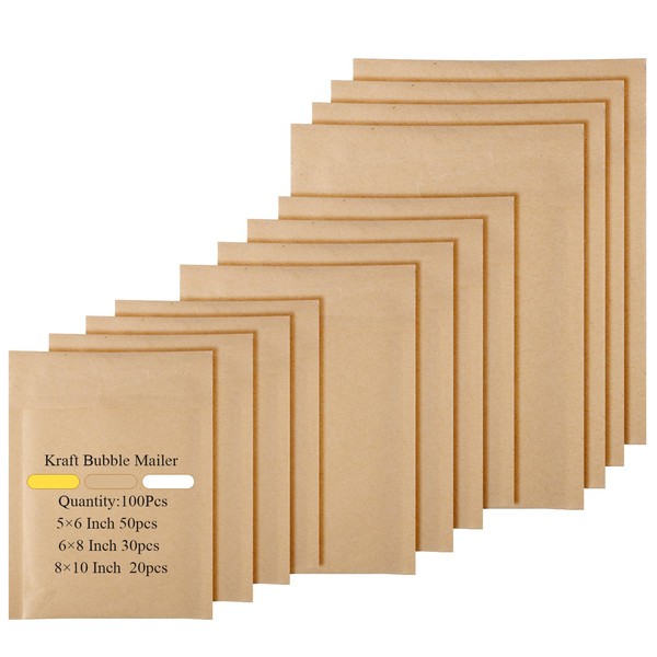 Yeyeplum 100 Pcs Kraft Bubble Mailers 3 Size Padded Bubble