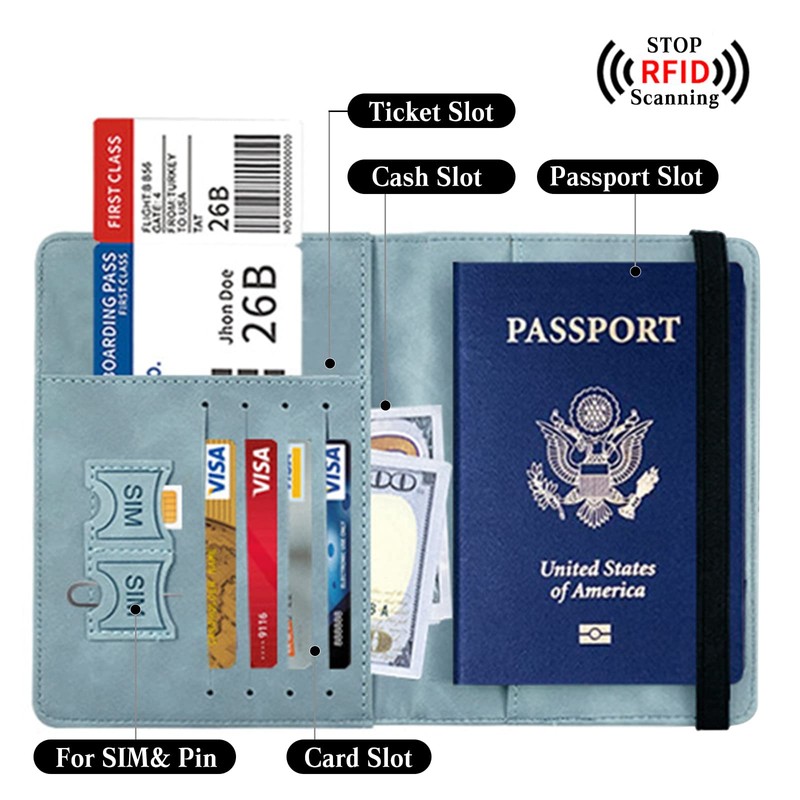 PORRASSO Passport Holder Travel Wallet RFID Blocking Card Case PU